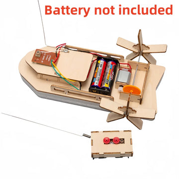 DIY Remote Control Boat Toys Wooden RC Boat Electronic Kids Handmade Building Educational Experimental Model Kit Puzzle Toy