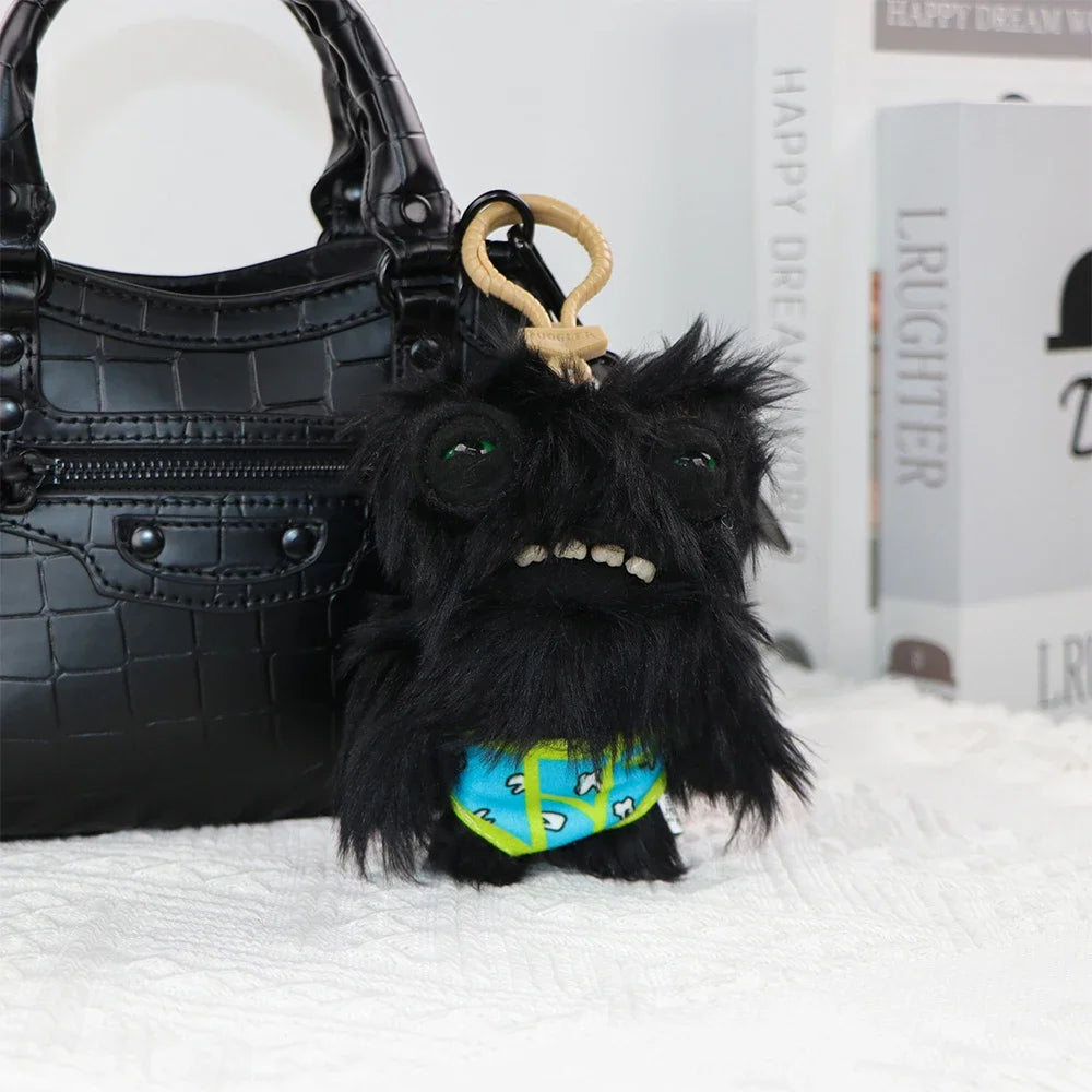 Fuggler Keychain Ugly Grin Teeth Monster Pendant Fuggler Soft Plush Doll Wide Eyed Weirdo Black Funny Backpack Keyring Gift 11CM