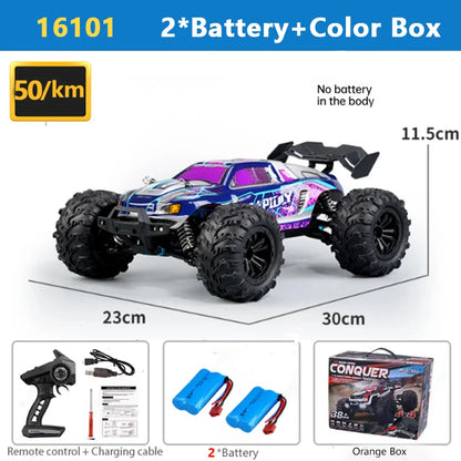 SCY 1:16 4WD RC Car 70KM/H Or 50KM/H With LED Light 2.4G Remote Control Cars High Speed Drift Monster 4x4 Truck for Children Gif