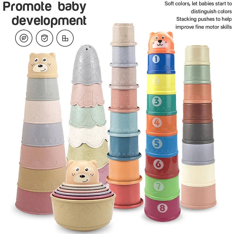Baby Montessori Cup Stacking Toys Beach Pool Bathtub Educational Toys for Toddler Infant 0-12 Month Xmas Gift