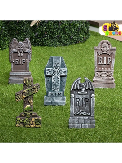 17'' Foam RIP Graveyard Tombstones Halloween Halloween Tombstones Outdoor Decorations for Graves Decorations with 12 Metal Stakes for Cemetery Yard Lawn Party Decor