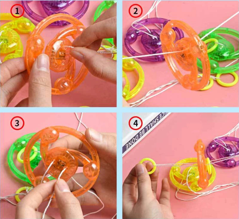 3/6/9pcs New Luminous Hand Pull Luminous Flashing Rope Flywheel Toy Led Light Toy Novelty Flywheel Flash Gyro Gift Toys