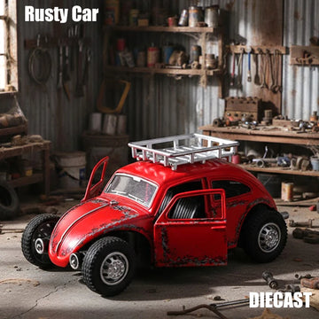 (Corrugated Box) 1/43 Scale Vintage Style Beetle Traveling Car, Die-Cast Metal, Boy's Toy, Exquisite Collectible.