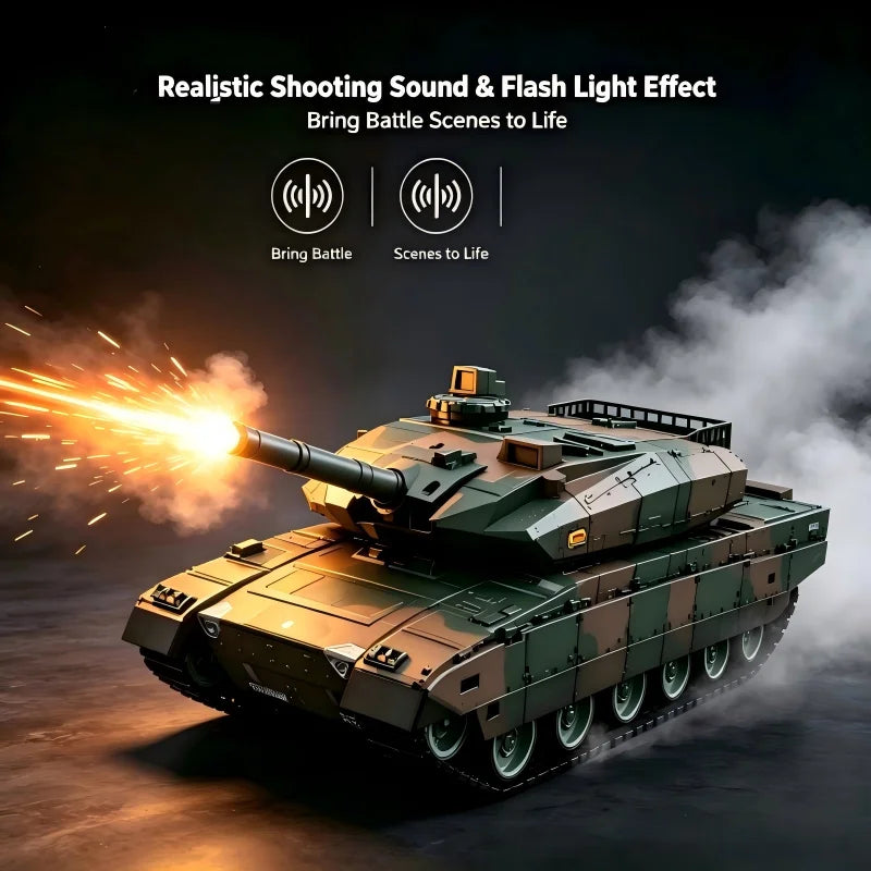 TONGLI Large RC Battle Tank Tracked Off-Road Vehicle, Rechargeable Battery, Multi-Channel Control, Turret Rotation & Elevation, Realistic Sound & Light Effects, All-Terrain Driving, Battle Interaction, Indoor & Outdoor Use, G