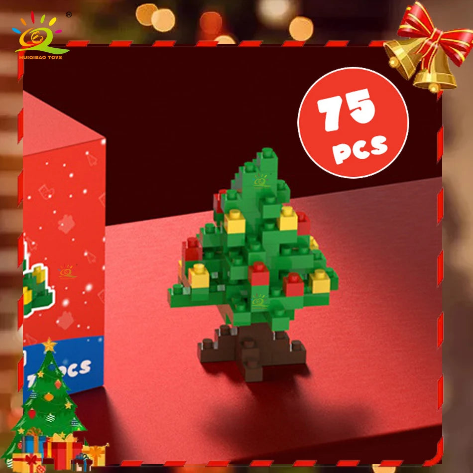 HUIQIBAO Children Mini Christmas Tree Santa Claus Model Micro Bricks Building Block DIY Snowman Elk Bricks Toys for Adult Gift
