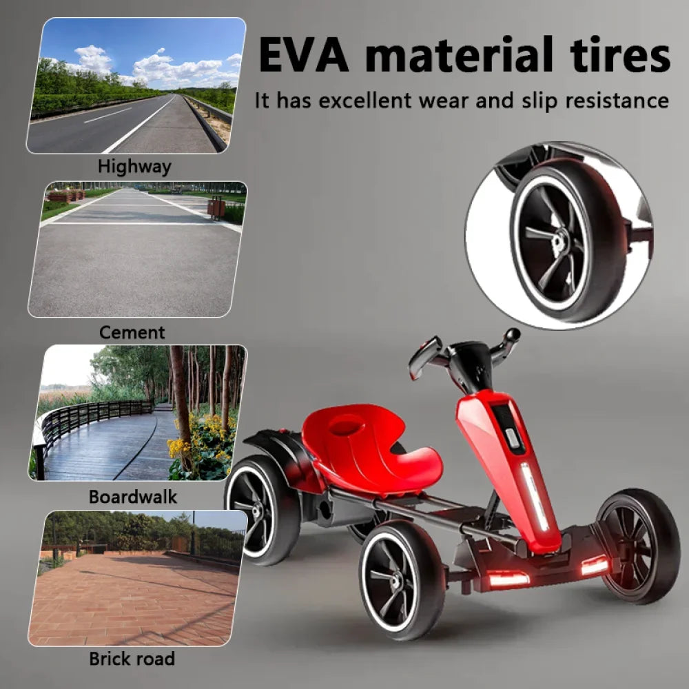 12V electric Kids Pedal Go Kart, Folder Go Kart, Outdoor Ride on Toy with Adjustable Seat, 4 Wheels for Boys and Girls