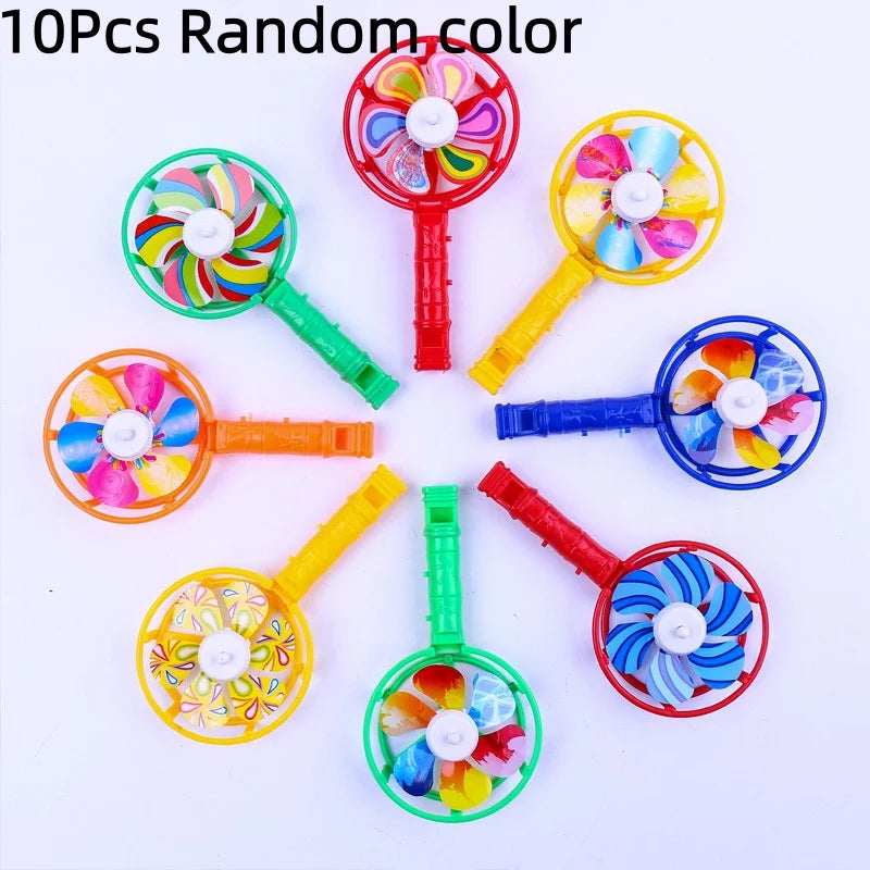 10Pcs Colorful Whistle Pinwheel Game Toy Kids Birthday Party Favors Goodies Bag Pinata Filler Christmas Back to School Gifts