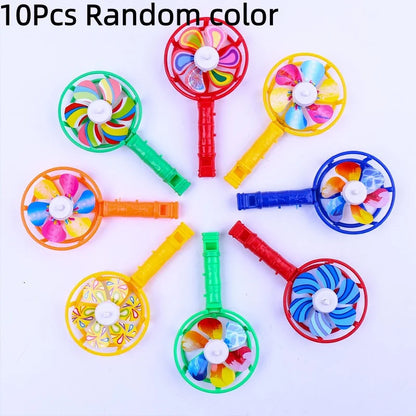 10Pcs Colorful Whistle Pinwheel Game Toy Kids Birthday Party Favors Goodies Bag Pinata Filler Christmas Back to School Gifts