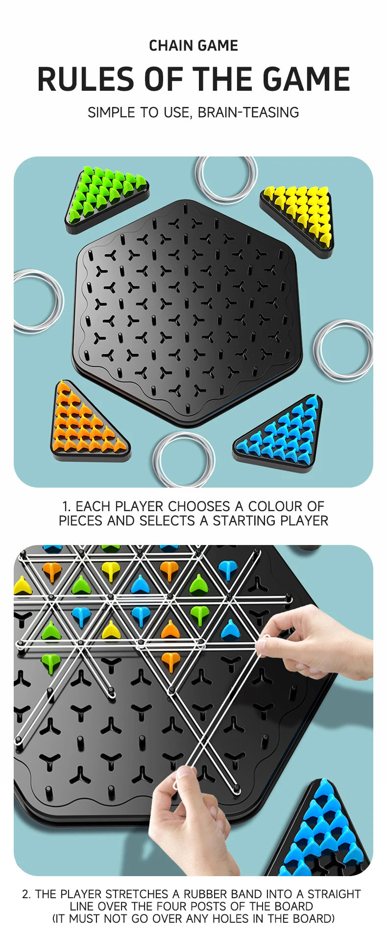 Chain Triangle Chess Triggle Rubber Band Game Toy Board Game Competitive Battle Set for Kids Friends Parent-Child Interaction