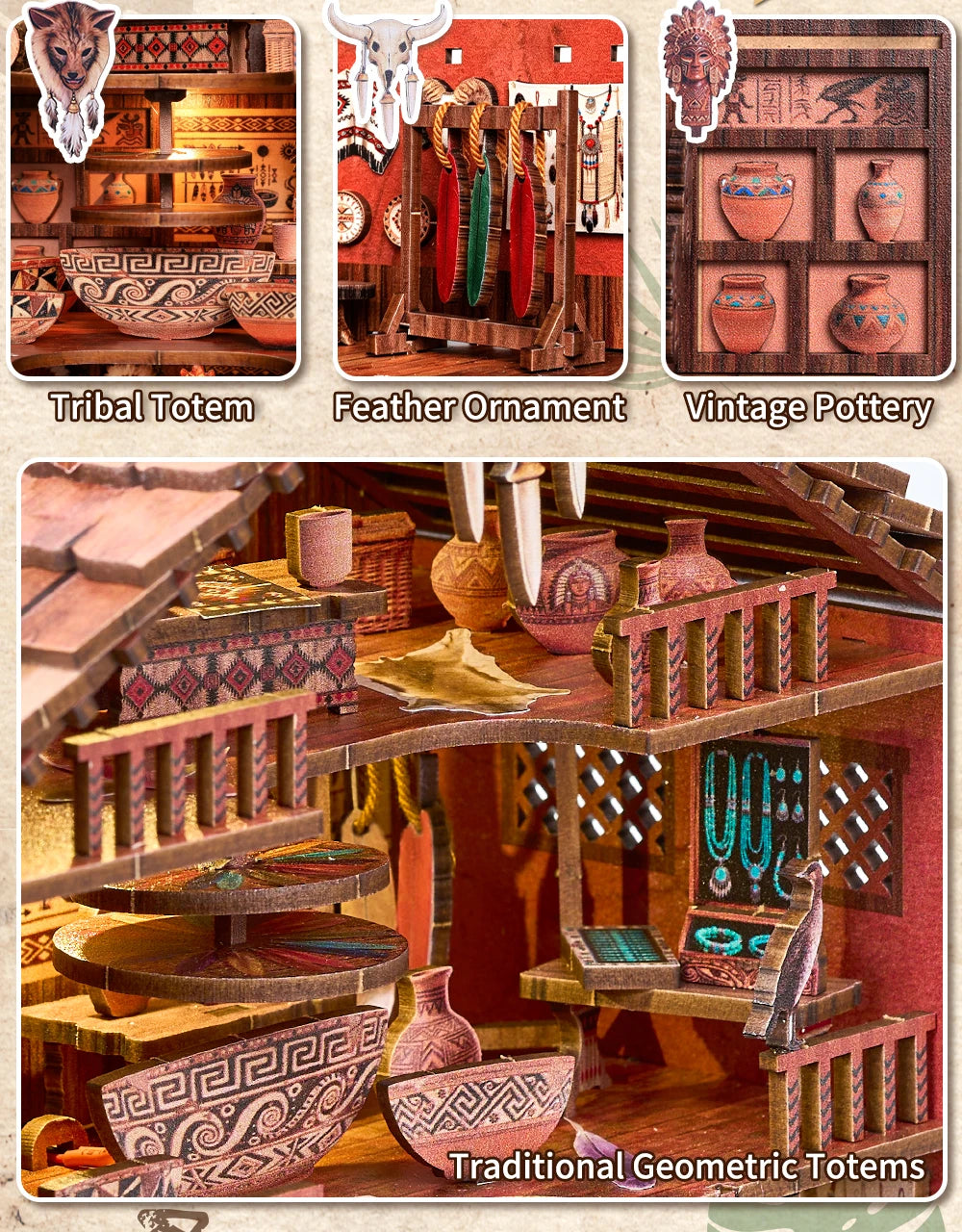 DIY Miniature Dollhouse Totem Book Nook Kit Coyote 3D Wooden Puzzle Building Blocks Puzzle Model Building Home Decoration Gifts