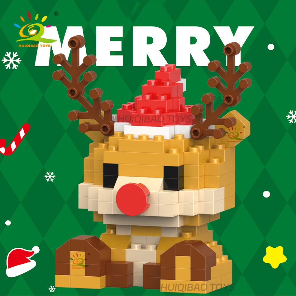 HUIQIBAO Children Mini Christmas Tree Santa Claus Model Micro Bricks Building Block DIY Snowman Elk Bricks Toys for Adult Gift