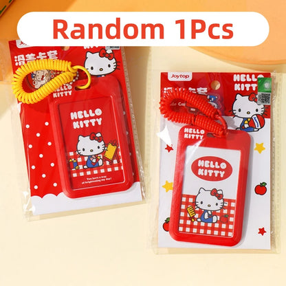Genuine Sanrio Hello Kitty Slide ID Card Holder Door Badge Holder Lanyards Keychain Work Credential Case Employee Pass Gift