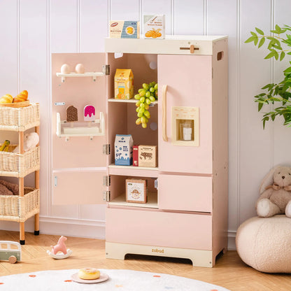Robud Kids Wooden Pink Play Kitchen All in 1 Corner Set Includes Oven Refrigerator Washer Perfect Birthday Gift for Little Chefs