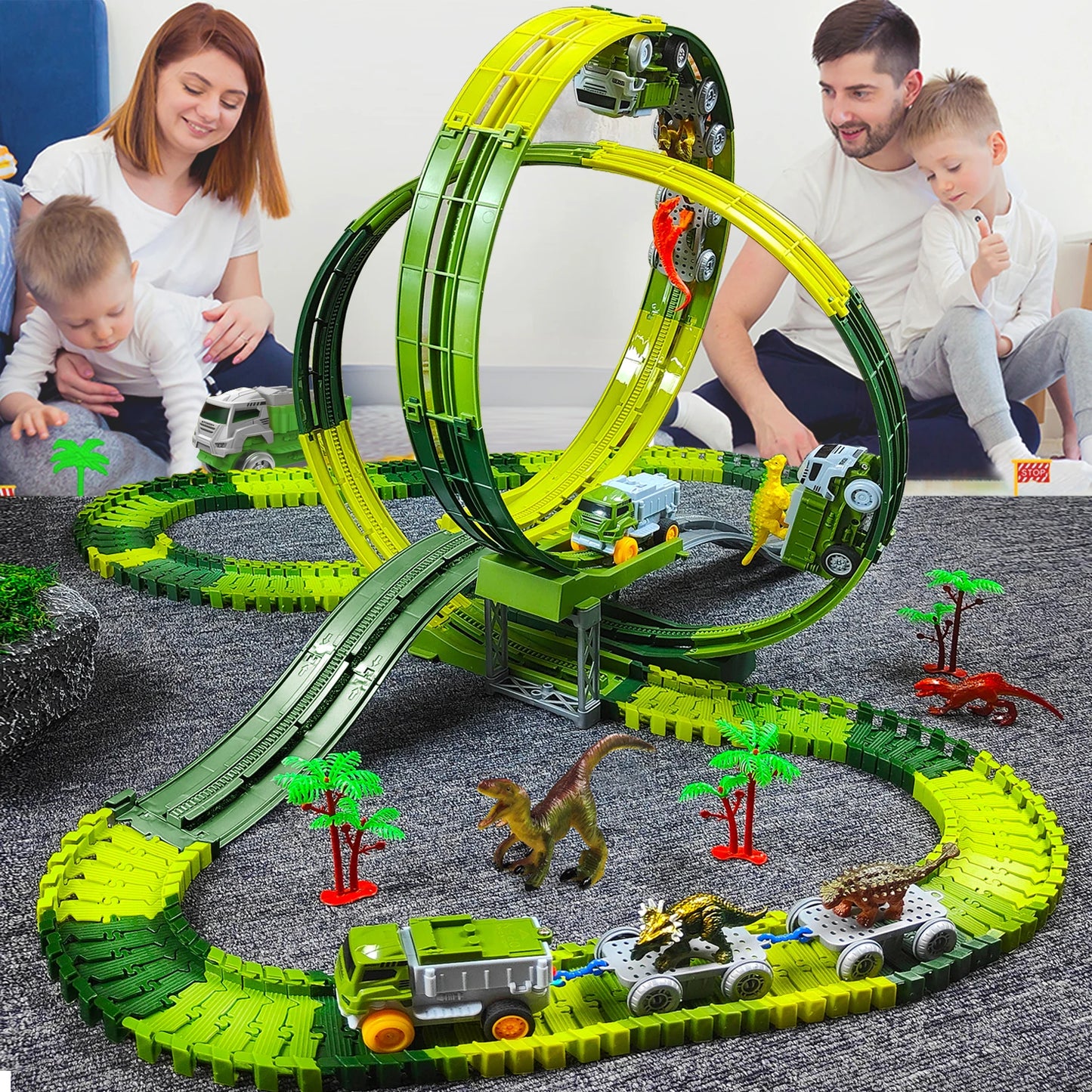 Magic Climbing Track Train Dinosaur World Road Race Flexible Track Car for Boys And Girls Aged 3-6 Birthday Gift