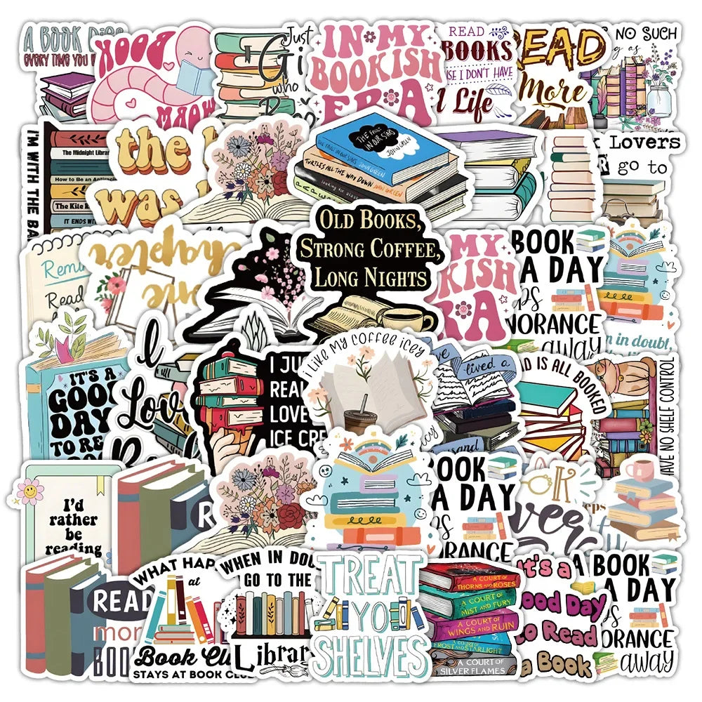 50pcs Cartoon Book Worm Book Reading Stickers Notebook Diary Motorcycle Skateboard Computer Decal Luggage Graffiti Sticker