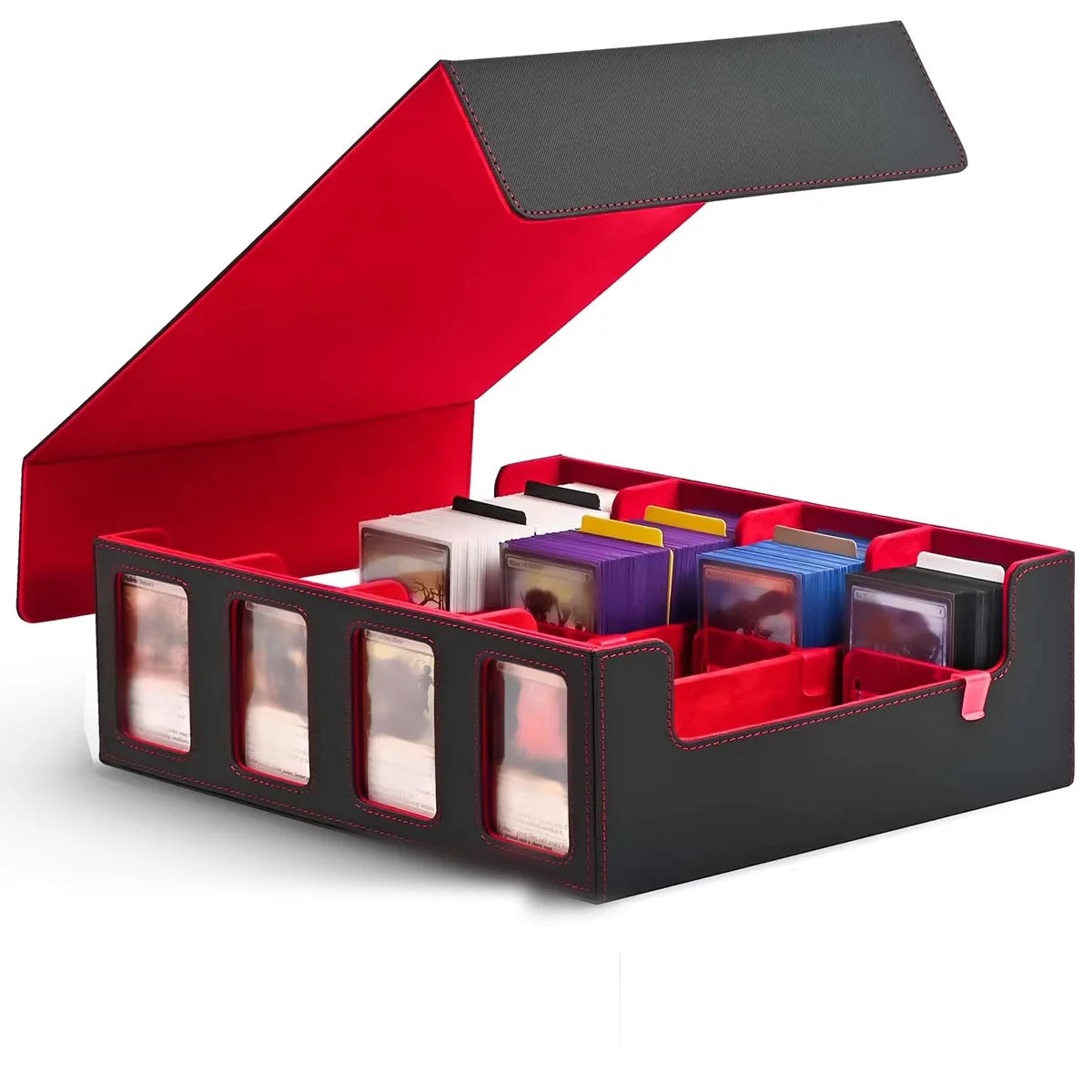 Trading Card Storage Box with Display; 4-Row Deck Case with Removable Lid; 2400+ Deck Box for with Removable Cover; Card Case Fits Magic TCG PTCG Sports Cards
