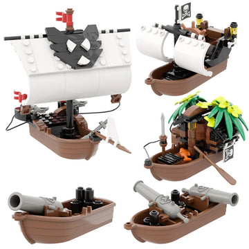 City Creativity Medieval Sailboats Drifting Raft Pirate Gunboat Desktop Ornaments Assemble Building Blocks Bricks Toys Gift
