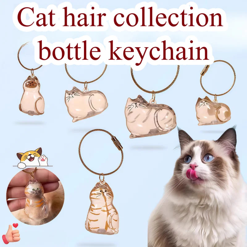Adorable Cat Hair Storage Pendant Keychain Transparent Cat/Dog Hair Storage Container for Pet Lover DIY Pet Memorial Keychain