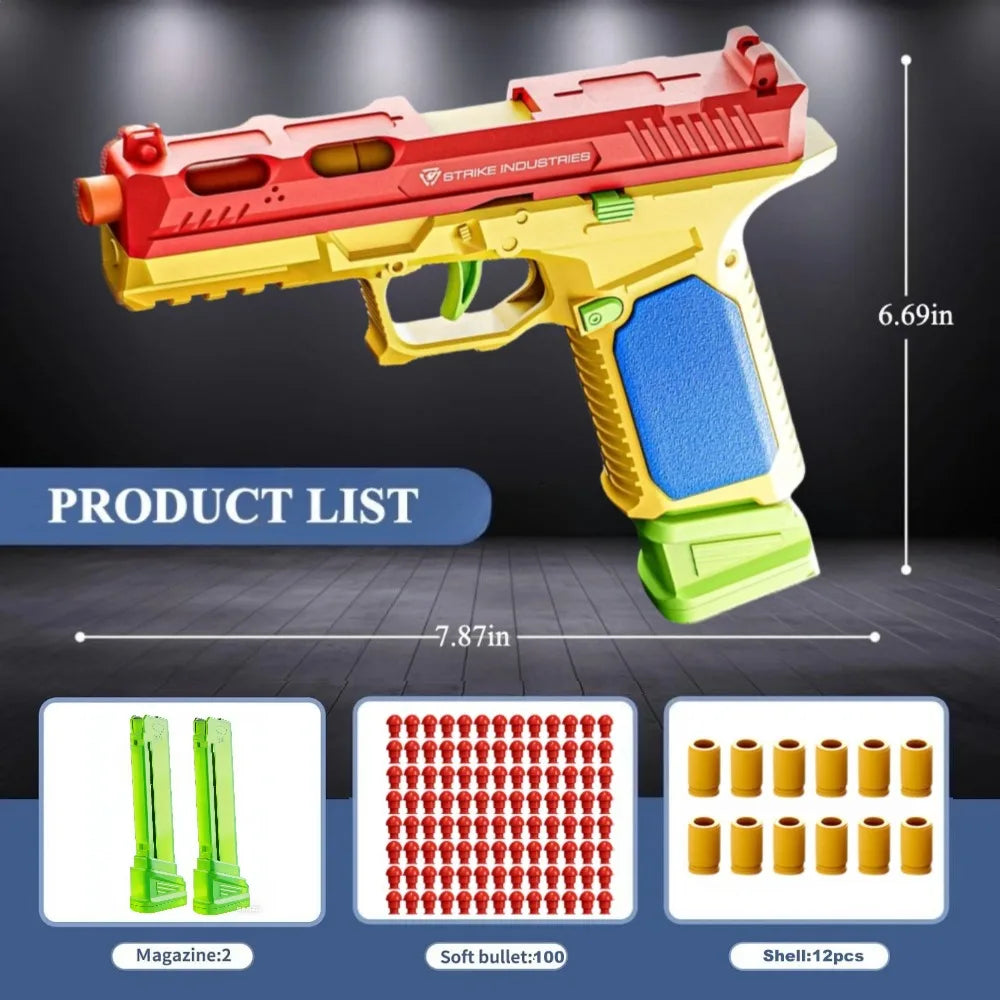 Continuous Firing Building Block Toy Gun Shell Throwing  Airsoft Blowback Empty Hanging Pistol Outdoor CS Weapon for Boys Adult