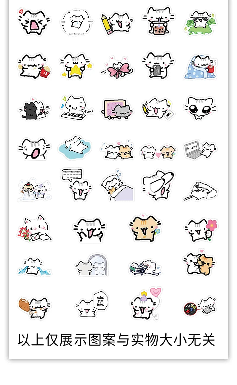 72PCS Line Kitten Daily Graffiti Sticker Cute Cat Cartoon Decal for Laptop Phone Guitar Cup Skateboard Waterproof Sticker