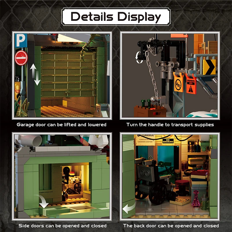 2076PCS Wrecked Plane Pharmacy Building Blocks Set MOC City Street View Bricks Model Desktop Ornament DIY Assembly Toys For Birthday Christmas Gifts