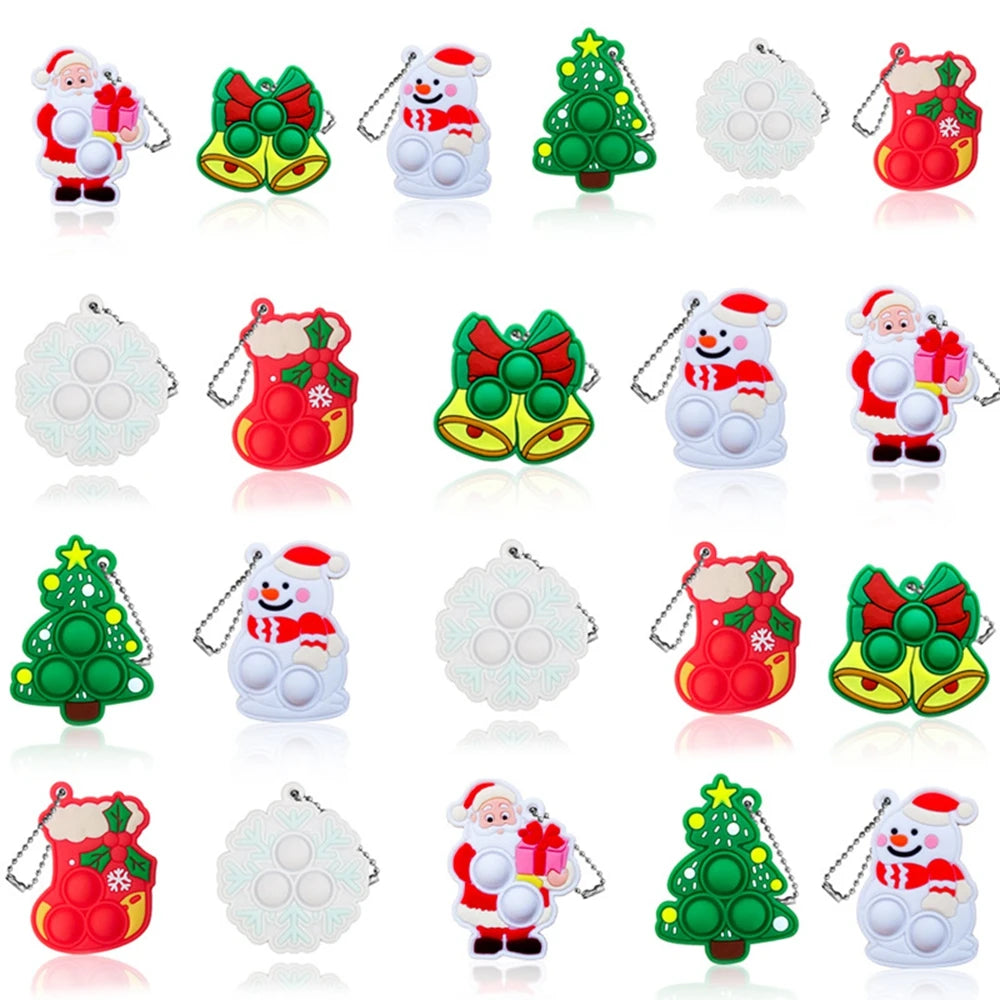 Christmas Toys 6PCS Mini Pop Keychain Fidget Toys Pop Bubble Xmas Toy Silicone Relieve Anxiety Stress Party Favors