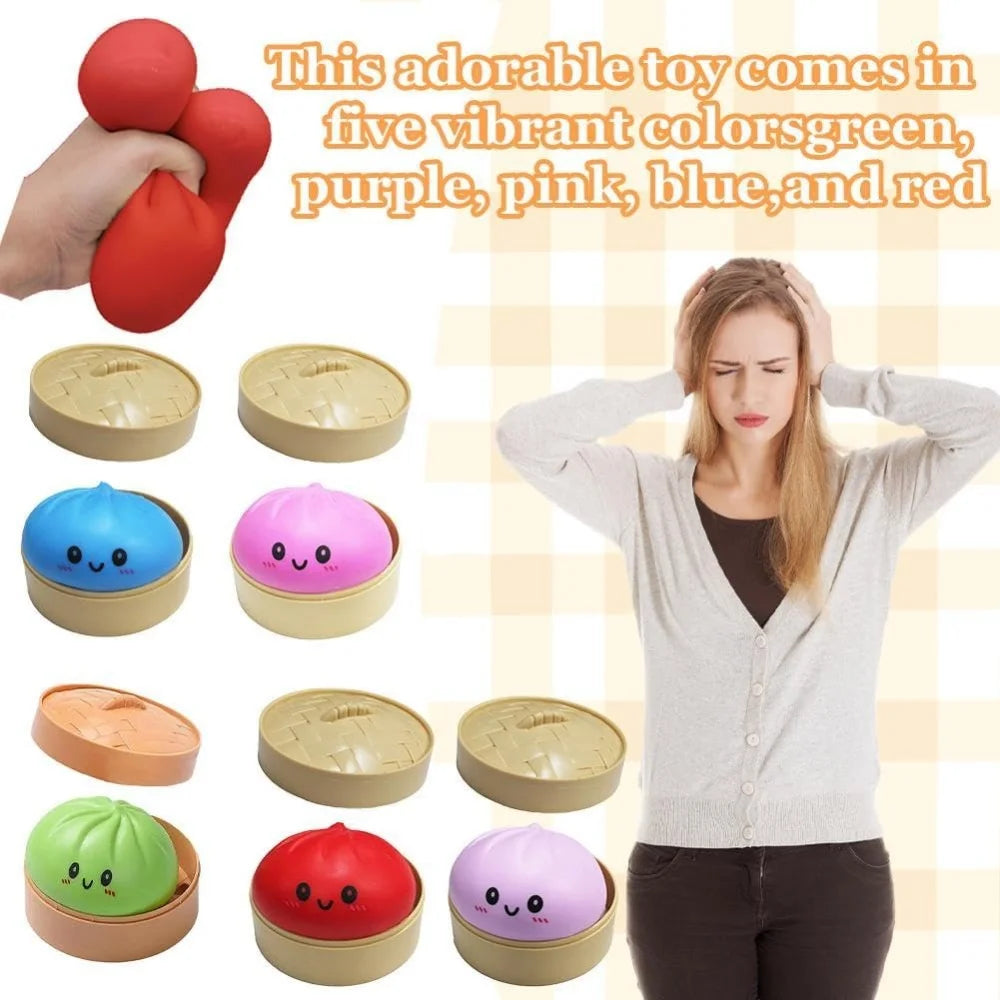 Large Dumpling Stress Ball with Steamer Colorful Squishy Bun Sensory Toy for Anxiety Relief, Squeeze Dough Ball for Adults&Kids