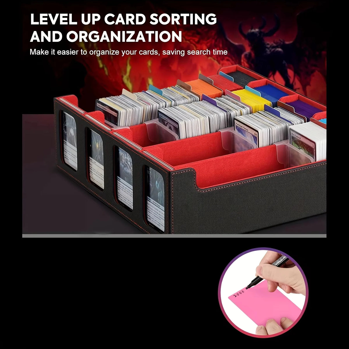 Trading Card Storage Box with Display; 4-Row Deck Case with Removable Lid; 2400+ Deck Box for with Removable Cover; Card Case Fits Magic TCG PTCG Sports Cards
