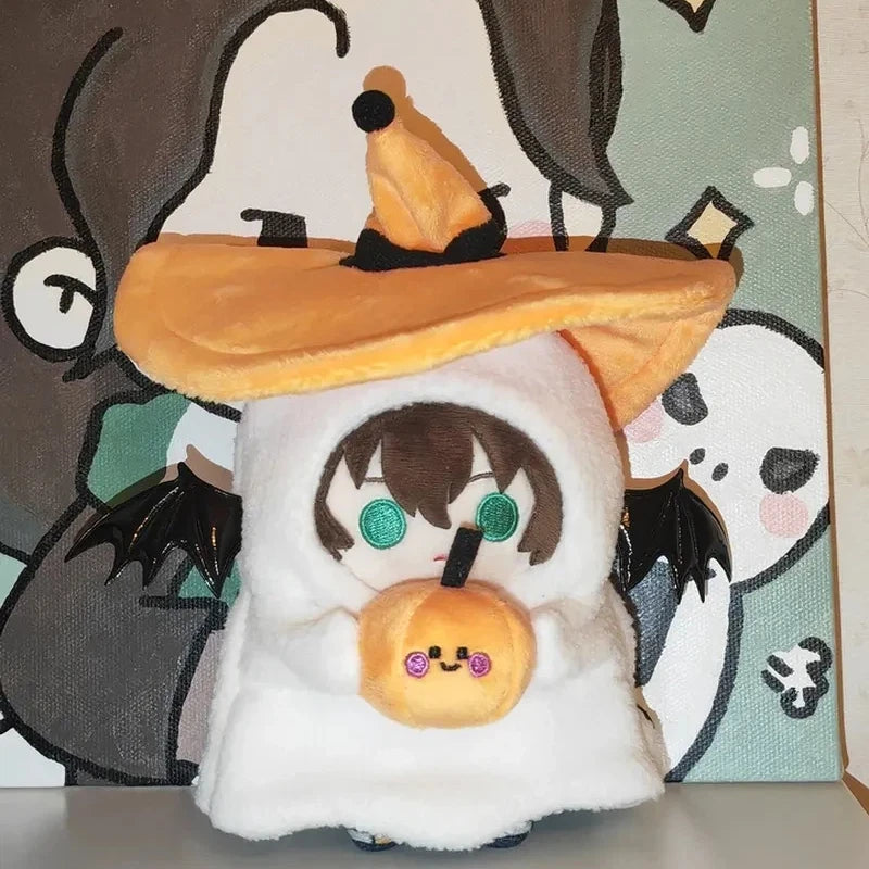 Cute 10cm Halloween Ghost Witch Hat Outfit with Pumpkin Prop for Cotton Plush Stuffed Dolls Adorable Doll Clothes