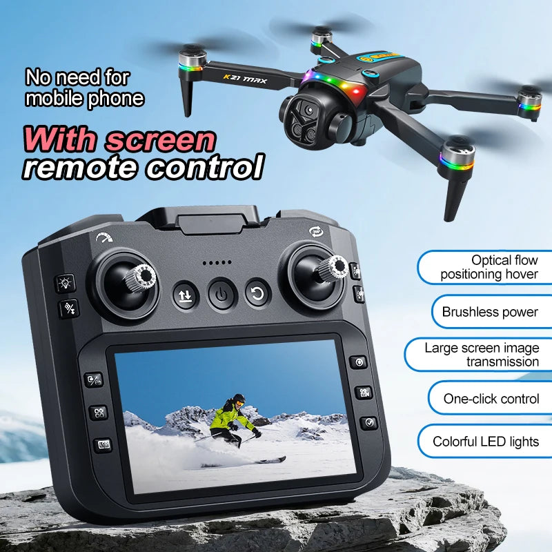 K21MAX Drone with 4.3" Screen Remote Controller, FPV Quadcopter with Optical Flow Hover & Auto Return-to-Home, Portable RC Drone for Beginners, Holiday Gift