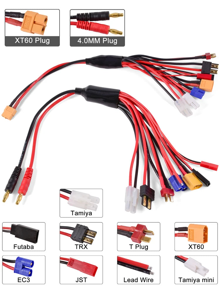 RC Charger Adapter Connector 8 In 1 Charger 4.0mm Banana XT60 TRX Tamiya Lipo for RC Car Drone Imax B6 B6AC Battery Cable