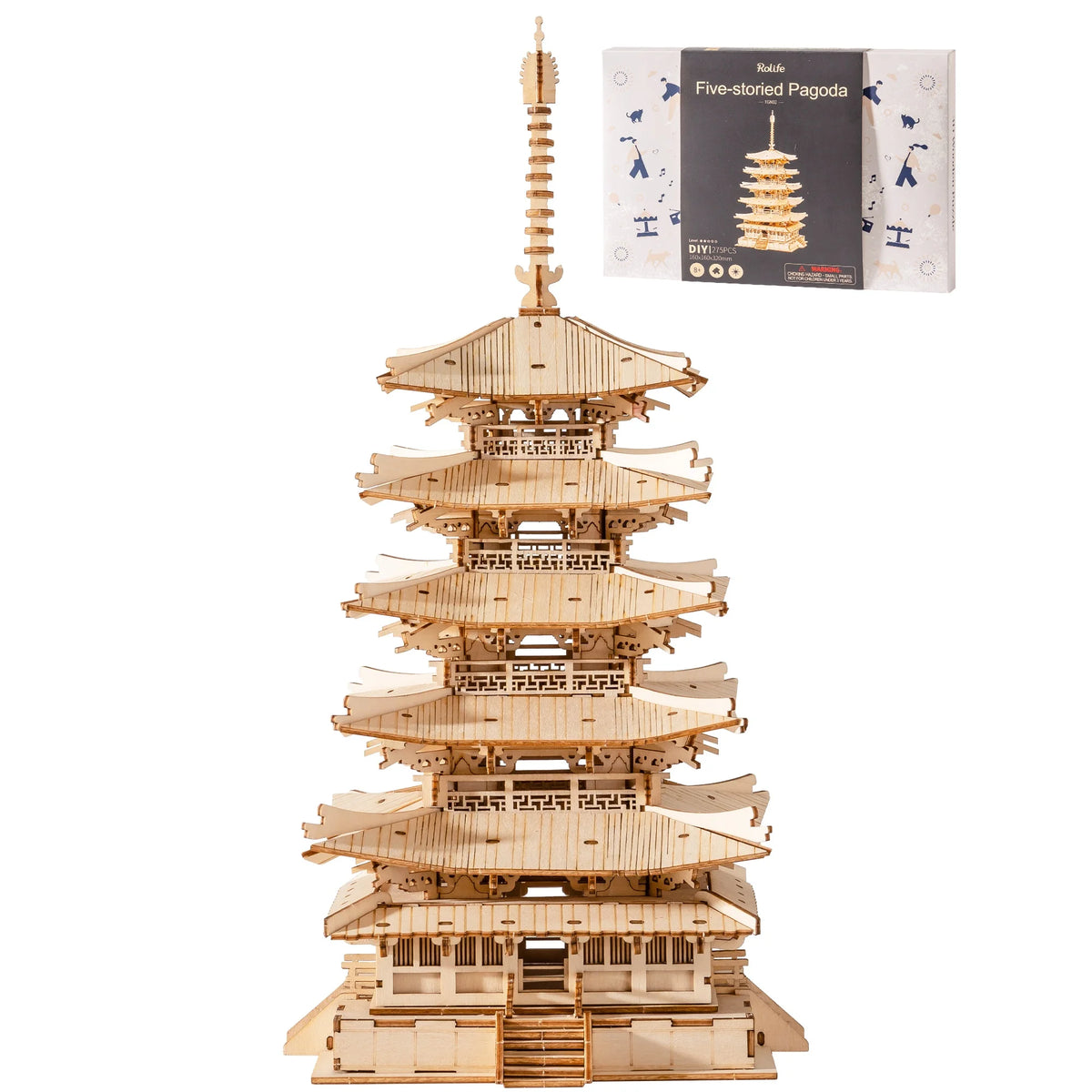 Rolife 3D Wooden Puzzle Five-storied Pagoda DIY Model Building Kit Creative Toys Birthday Christmas Gifts for Adults Kids