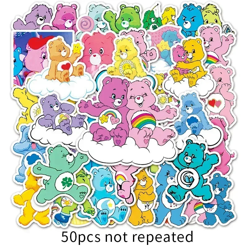 Carebears 50Pcs Classic Cartoon Animation Cute Irritable Bear Loyal Bear Children's Waterproof Sticker Room Diary Decoration