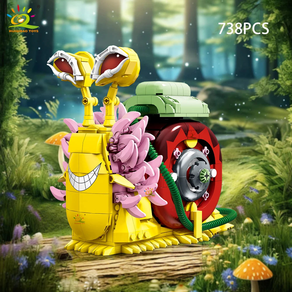 HUIQIBAO MOC Snail Insect Model Building Block Phone Bug Series Bricks Set Construction Toy For Children Desk Home Decoration