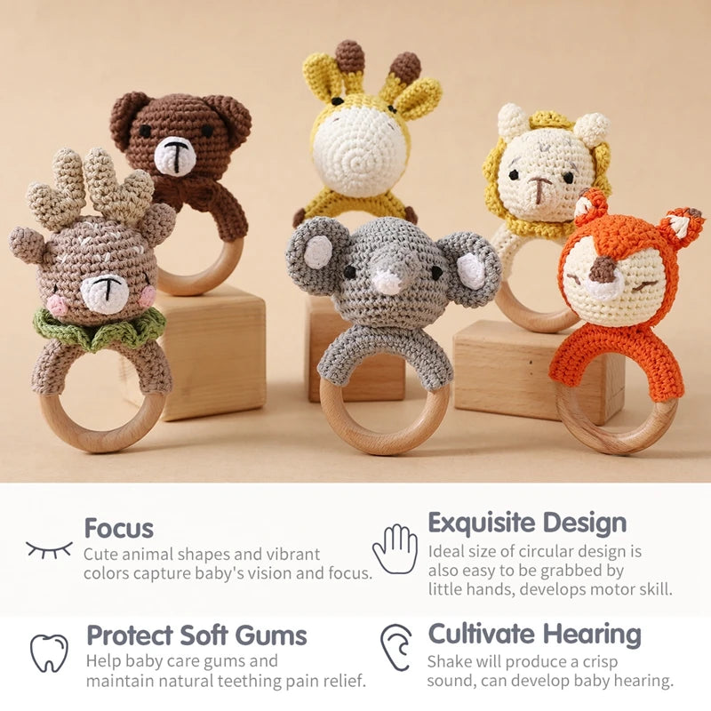 Baby Toys Crochet Animal Rattle Cartoon Music Rattle Toys for Baby Kawaii Teether Rattle Baby Toy 0 12 Months Montessori Toys