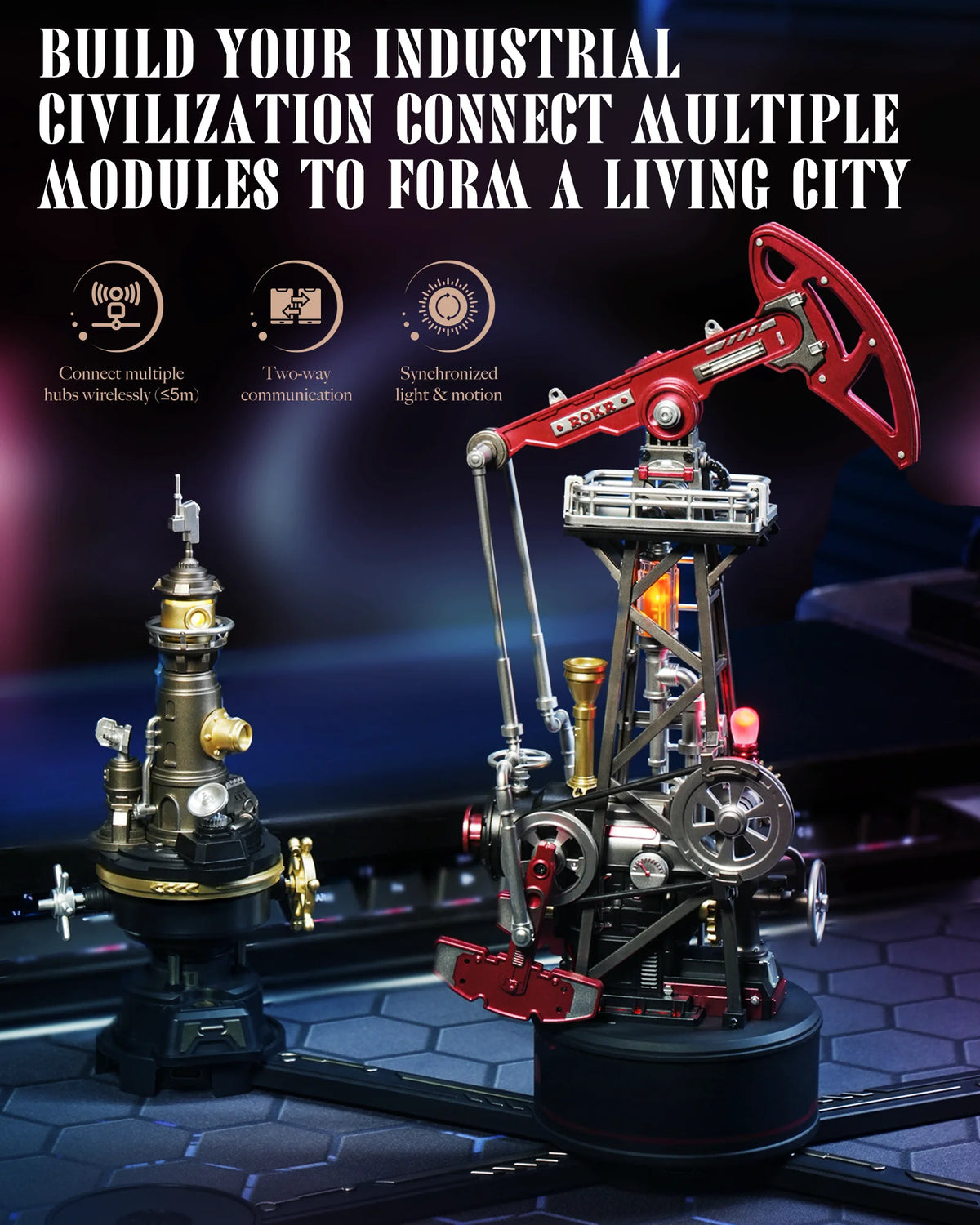 ROKR Navi Lighthouse Mechanical 3D Puzzle with Light, DIY Metal Toy Assembly Kit, Adult Gift, Connectable to Mechmix Series