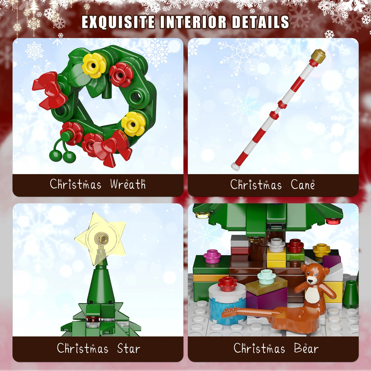 Christmas Nutcracker Building Blocks Set Contains Christmas Tree Wreath Cane Model Home Decoration Collectible Gifts for Adults