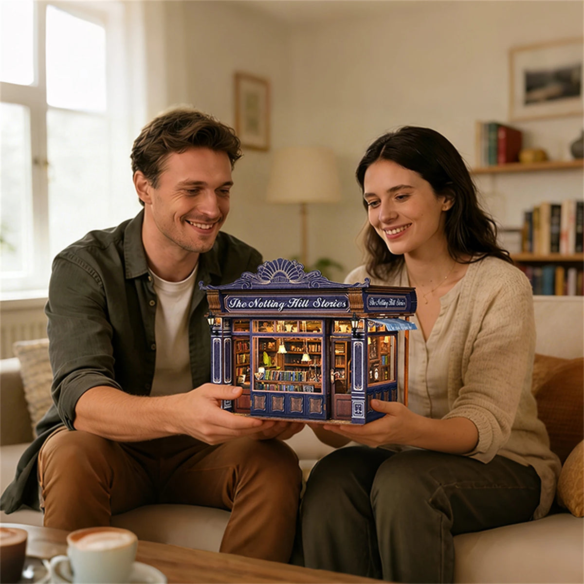 Notting Hill Book Nook 3D Wooden Puzzle DIY Love Bookstore Handmade Bookshelf Dollhouse Model Decorative Bookend Building Ki