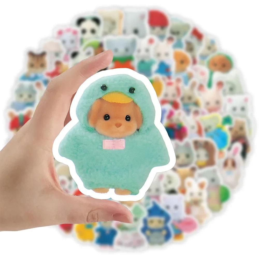 100/200pcs Kawaii Calico Critters Stickers Cute Laptop Scrapbook Graffiti Decals Skateboard Handheld  Aesthetic Sticker Toys