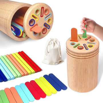 Montessori Toys for 3 Year Old Wooden Coin&Stick&Shape Sorting Toys Toddler Learning Educational Fine Motor Skills Sensory Toys