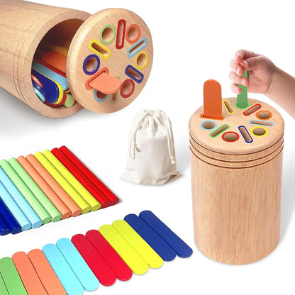 Montessori Toys for 3 Year Old Wooden Coin&Stick&Shape Sorting Toys Toddler Learning Educational Fine Motor Skills Sensory Toys