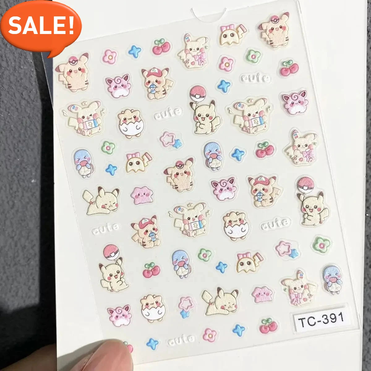 Pokemon Pikachu Nail Stickers 5D Embossed Nail Art Stickers Water Cup Phone Case DIY Deco Birthday kids Gift