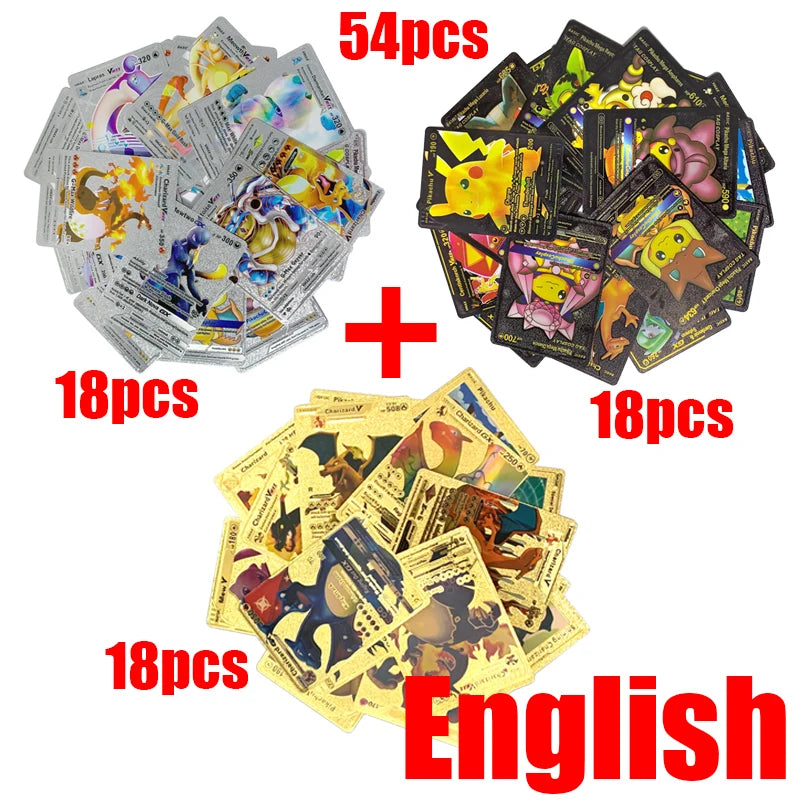 81-15Pcs Pokemon Cards Gold Silver Vmax GX Card Collection Battle Trainer Card Spanish English French Child Toys Christmas Gifts