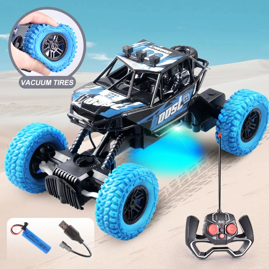 Remote control car with colorful flashing lights, rubber wheels，off-road toy car suitable for children's gifts，random box