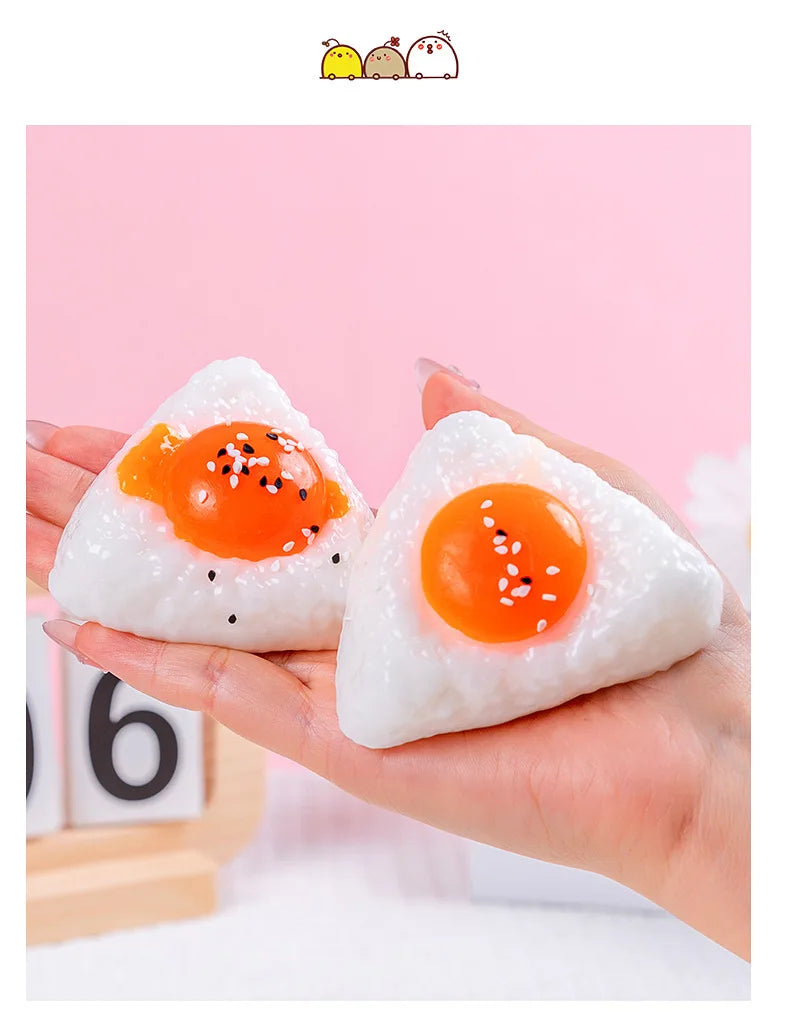Egg Yolk Squishy Toy - Food-Safe Silicone Stress Ball, Kawaii Rice Ball Popping Fidget Sensory Toy for Anxiety & Focus