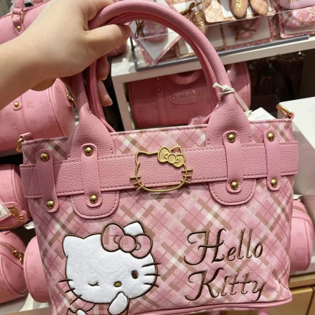 Hello Kitty Square Handbag Cute Cartoon Pink KT Large Capacity Crossbody Bag For Women Girls Daily Shopping Casual Backpack Gift
