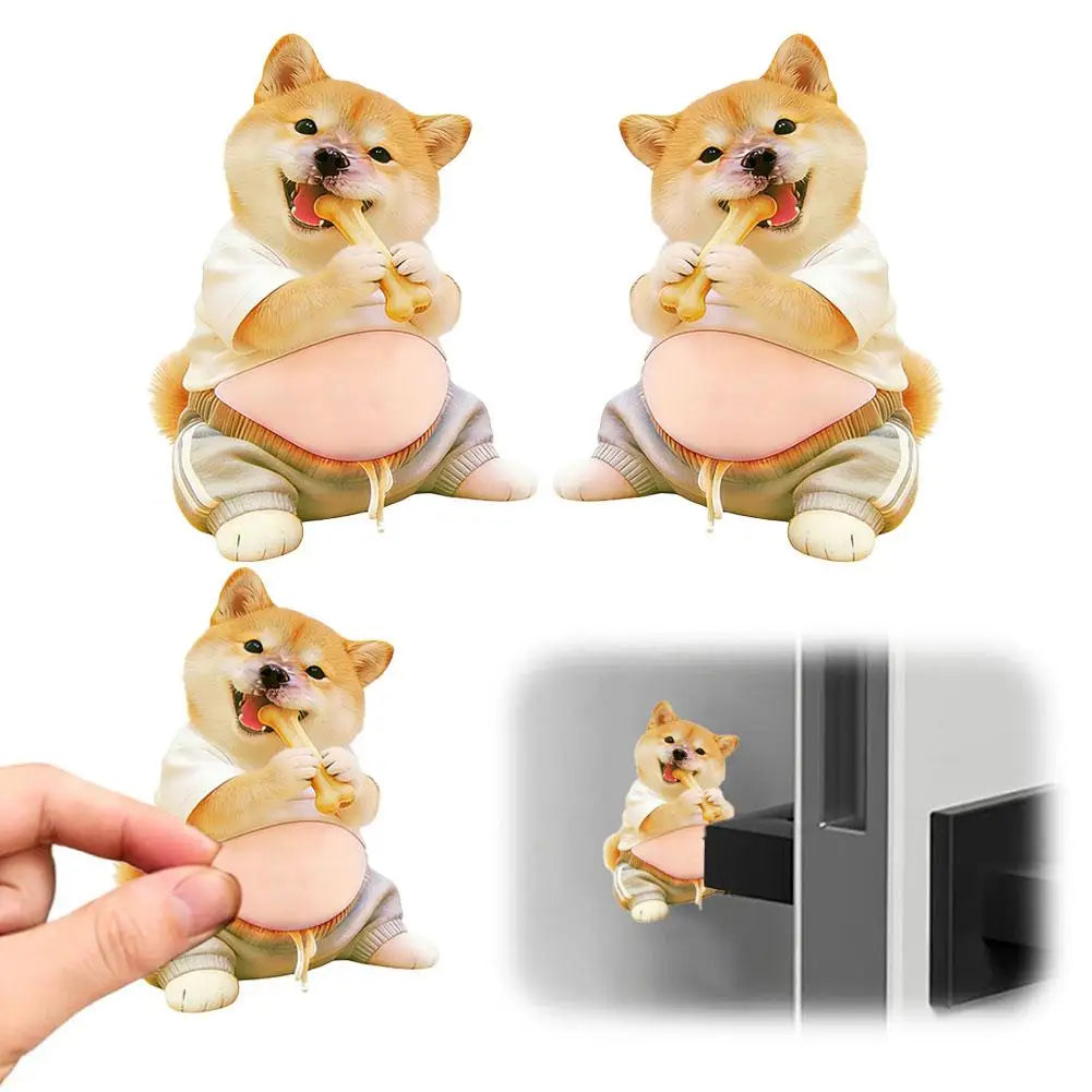 3D Shiba Inu Dog Belly Sticker, Cute Puppy in Orange Outfit with Soft Pink Background, Silicone Self-Adhesive Decal 1PCS