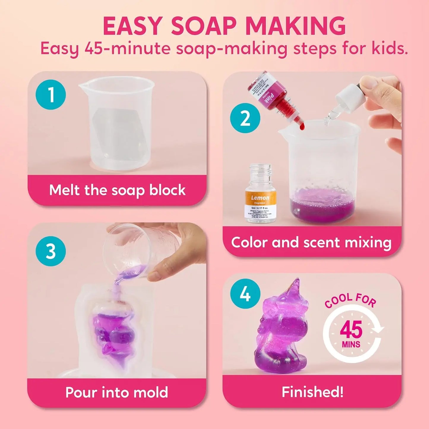 JOYFY Unicorn Soap Making Kit Girl Crafts DIY Project for Kids Birthday Chirstmas Gift STEM Activity Teenage Gifts