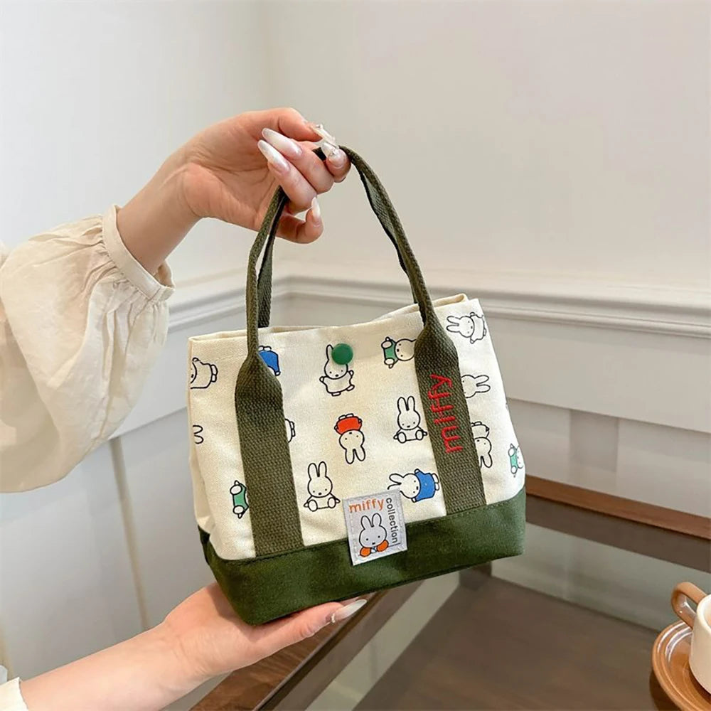 Miffy Kawaii Cartoon Rabbit Canvas Embroidery Handbag Bento Multifunctional Storage Bag Girl Gift Fashion Cute