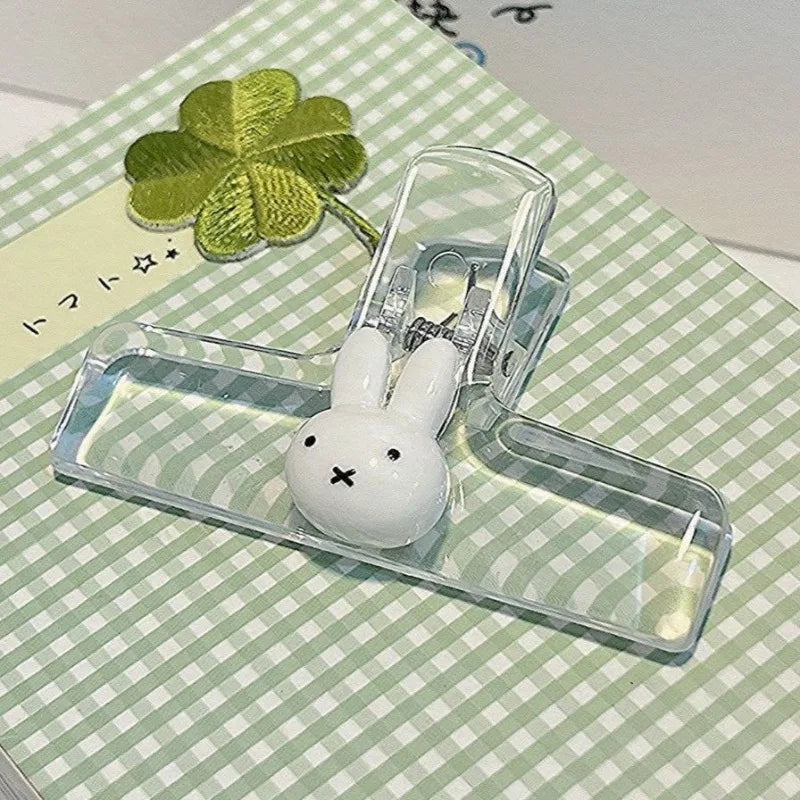 Cute Miffy Rabbit Sweet Creative Cartoon Pattern Simple Fashionable Small Portable Plastic Transparent File Exam Paper Memo Clip